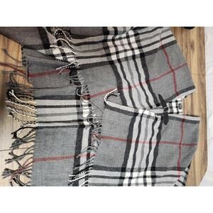 Vintage Dillards Plaid Sweater Cape Fringed Scarf Cape